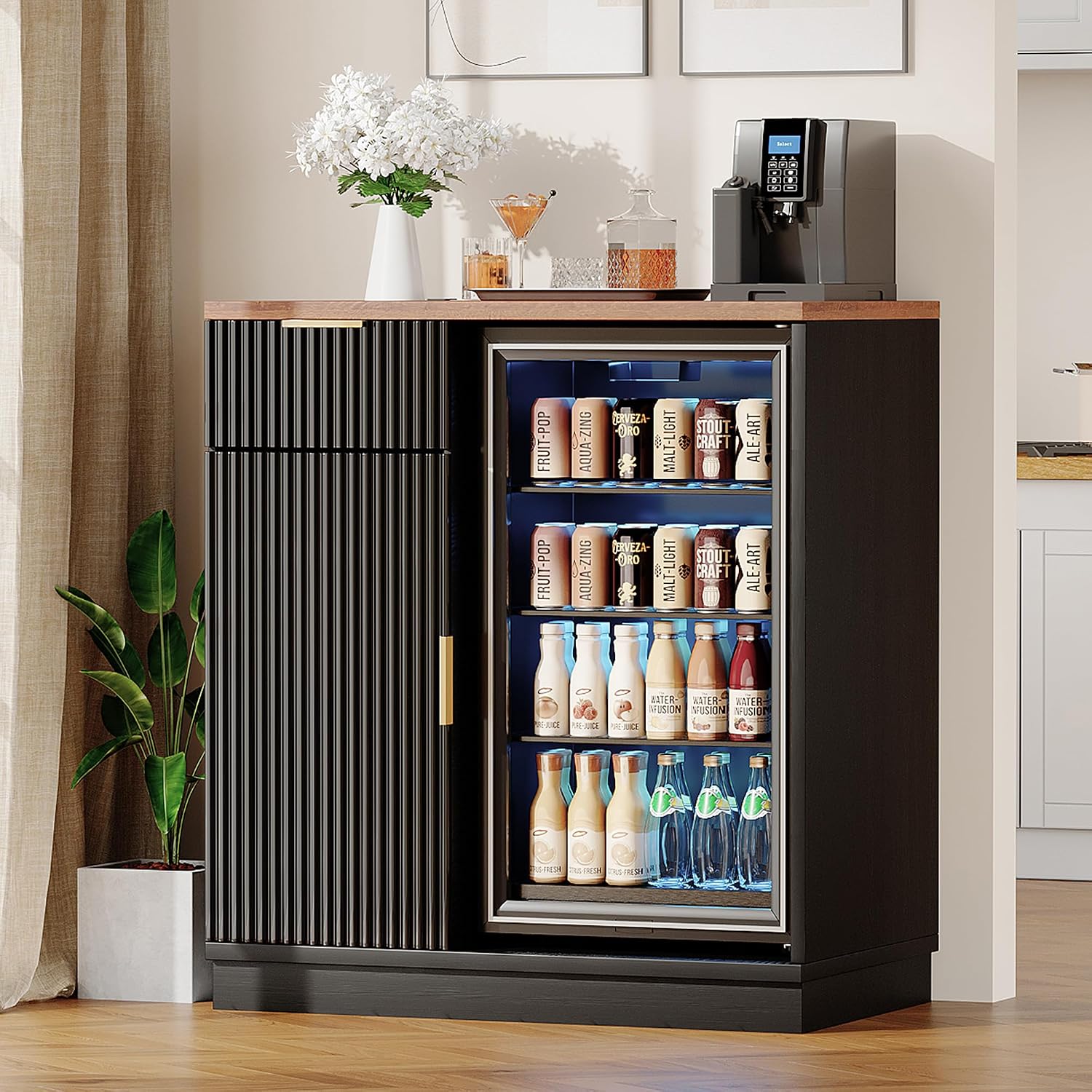 Home Bar And Fridge - 냉장고 공간과 전원 콘센트가 있는 커피
