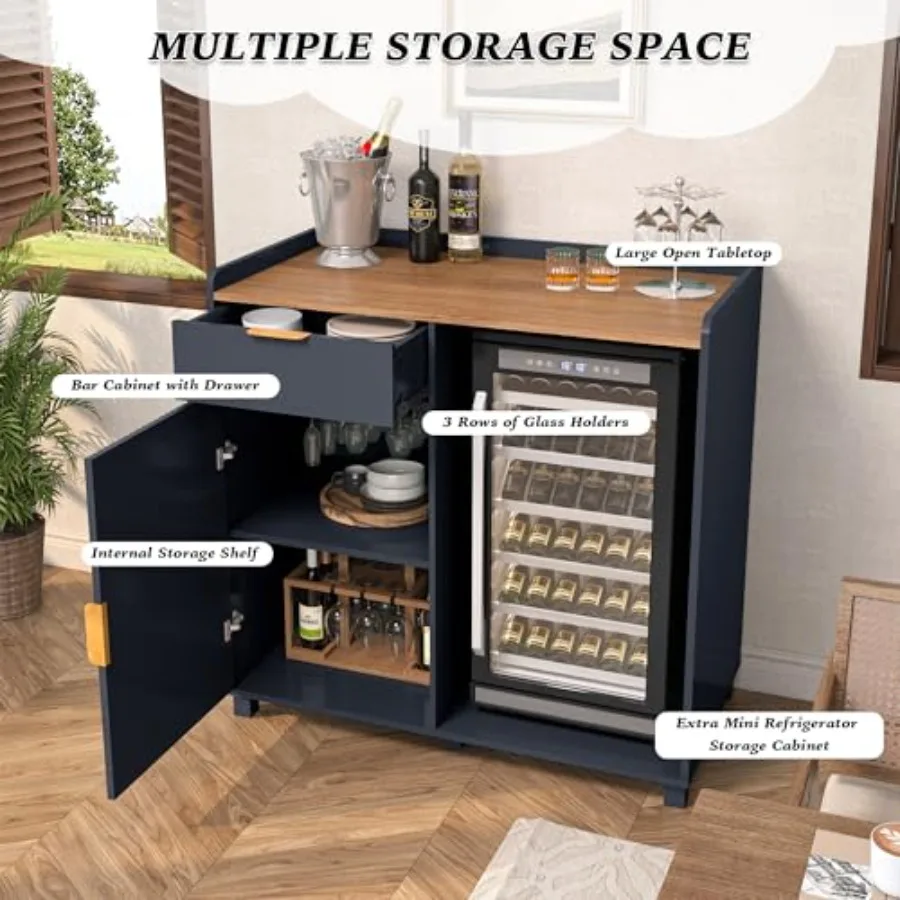 현대적인 홈 바에 어울리는 호두색 마감의 바 캐비닛으로 - Home Bar And Fridge 리뷰 및 가격